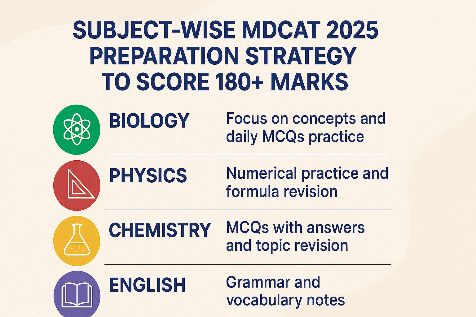 Subject-Wise MDCAT 2025 Preparation Strategy to Score 180+ Marks